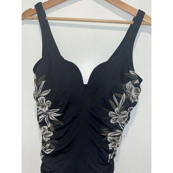Miraclesuit Black Floral One-Piece Swimsuit With Ruching & Supportive Fit MEdium - Picture 2 of 5